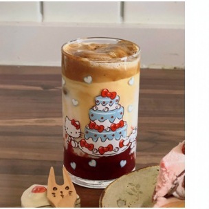 かわいいハローキティ猫ガラス高価値誕生日 KT ジュースミルクコーヒーカップ高温耐性ストレートカップ|undefined