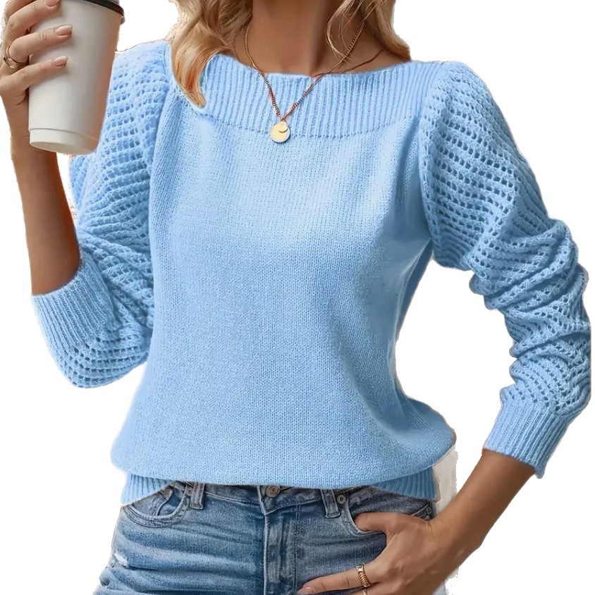 Women's European American Style Sweater, New Spring And Autumn Collection, Cross-border Solid Color Hollow-out_voghion.com