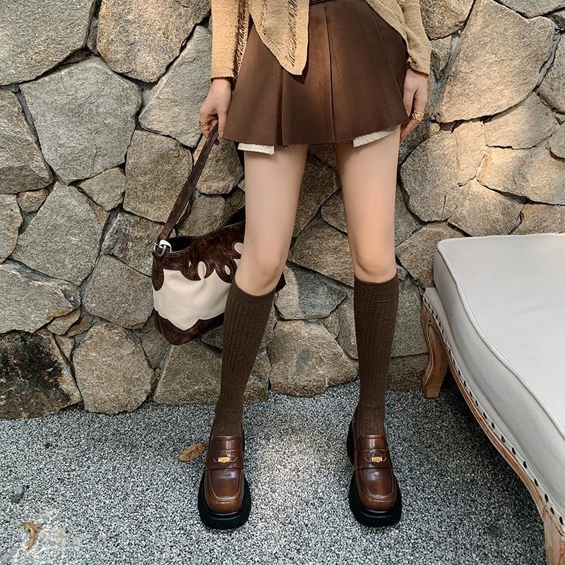 Factory Direct supply small thick sole height increasing round toe loafers women's retro commuter thick high heel shoes