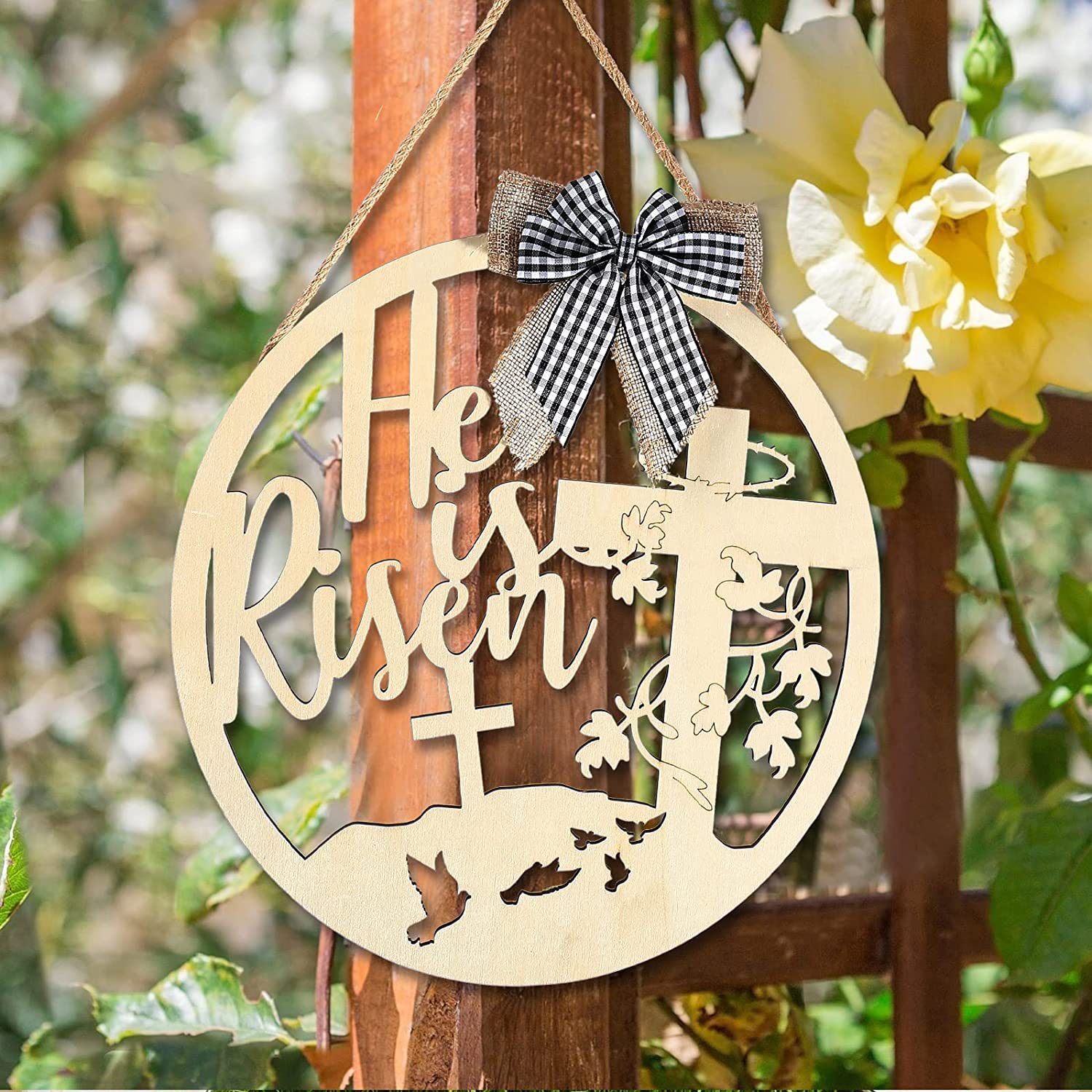 复活节木门标志他复活门吊架复活节快乐复活节门装饰春天装饰