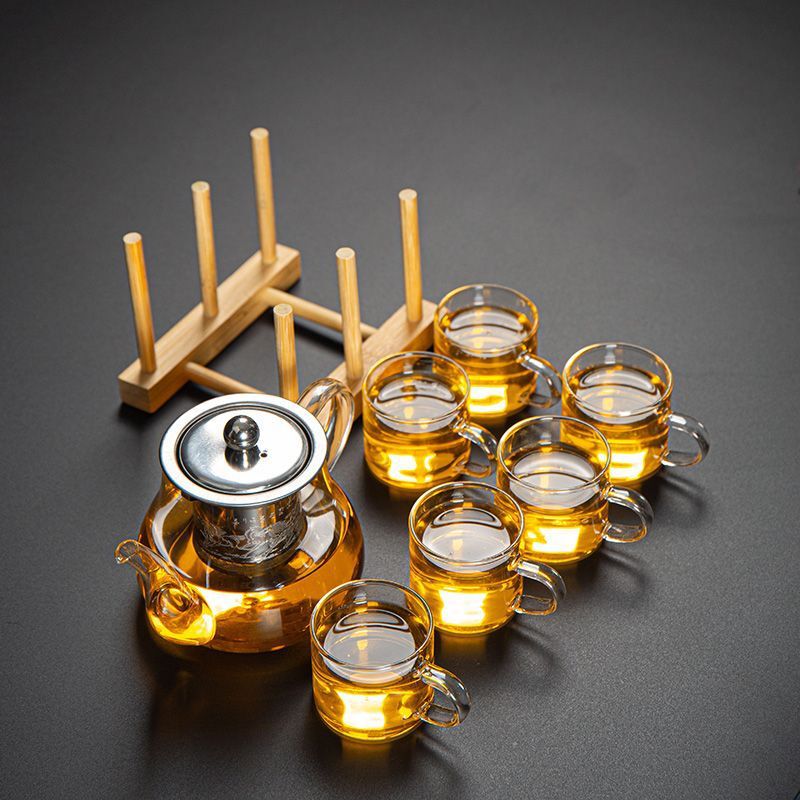 Teapot Glass High Temperature Resistant Teapot Flower Teapot Tea Boiling Kettle Tea Set suit Office Large Capacity Household