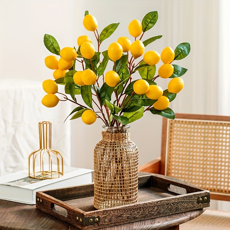 Simulación transfronteriza de 6 ramas de limón de frutas de limón embellecimiento bonsai decoración artificial de frutas falsas decoración de plantación verde