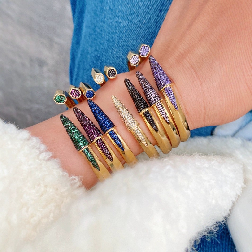 19g Weight Wholesale Jewelry IG Style Geometric Copper Zircon 18K Gold Plated Inlay Bangle