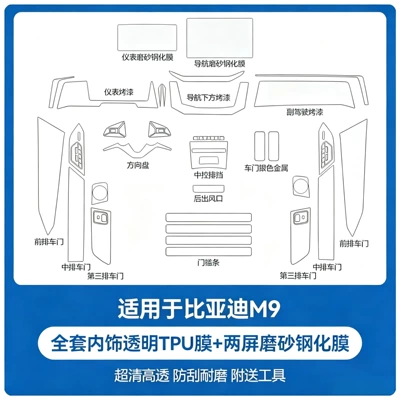 console gear screen tempered film — Car interior film - byd-m9full-set-of-interior-tpu-film-dual-screen-matte-tempered-film