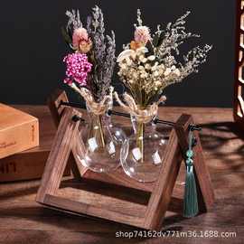 创意木架水培花瓶置物架玻璃花器客厅摆件架绿萝花瓶容器木架