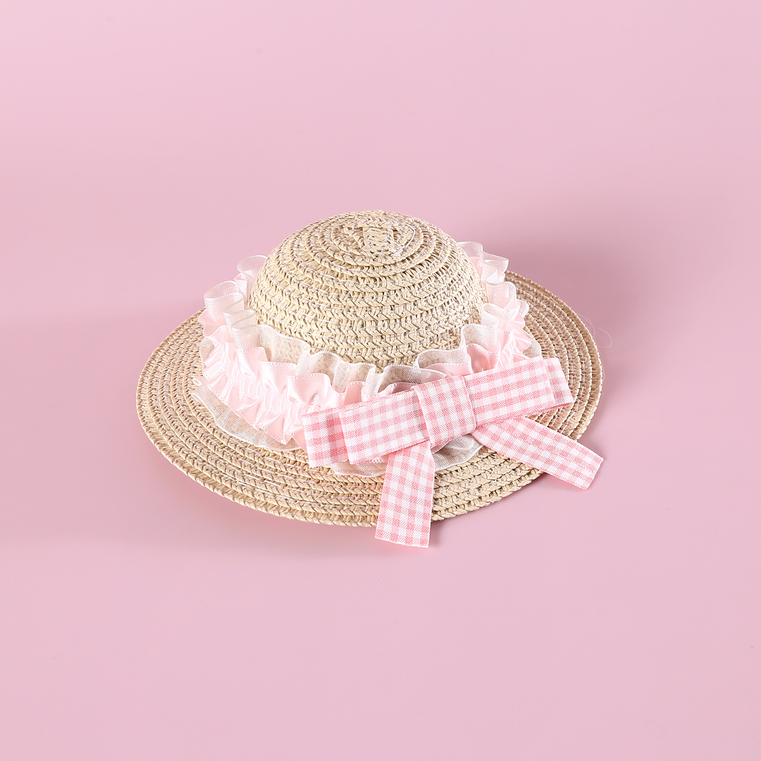 Pet tejido rosa azul encaje sombrero de paja cuadrícula arco princesa gatos cachorros viajes sombrero accesorios