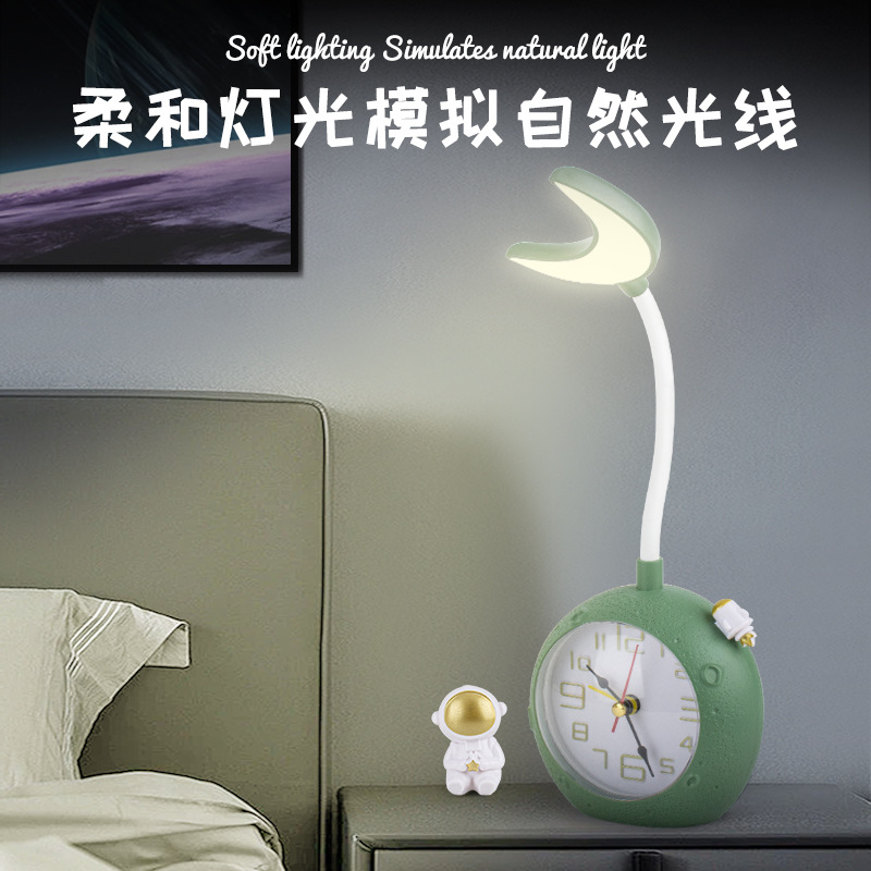 Nuevo astronauta protección para los ojos lámpara de mesa reloj despertador estudiante dormitorio decoración noche carga Luz