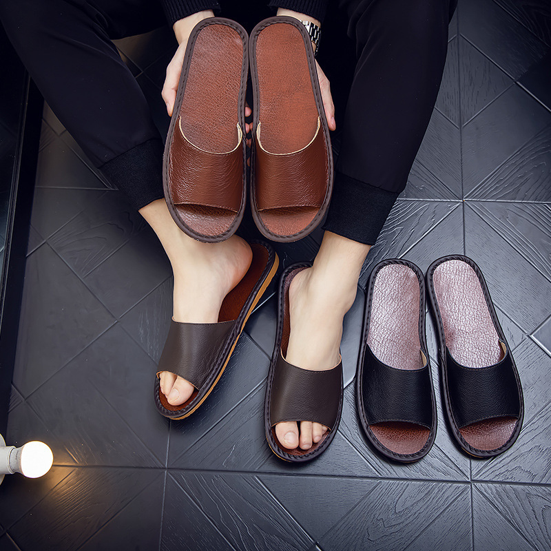 Household leather slippers summer waterproof home slippers for men and women indoor bathroom can be worn lovers slippers non-slip wholesale Household leather slippers summer waterproof home slippers for men and women indoor bathroom can be worn lovers slippers non-slip wholesale