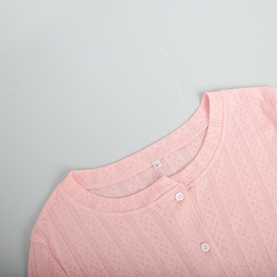Bộ đồ ngủ nữ 3 món dệt kim gồm áo cardigan dài tay, áo lót và quần short — In hoa, Màu hồng, Màu trắng, Màu xanh dương chi tiết 14