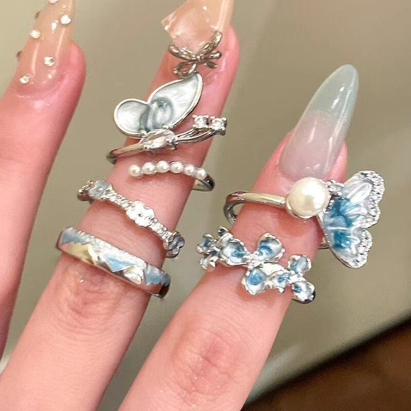 Butterfly Pearl Flower Ring Women's Spring 2025 New Hot Style Index Finger Ring Light Luxury Niche High-End Stacking Ring