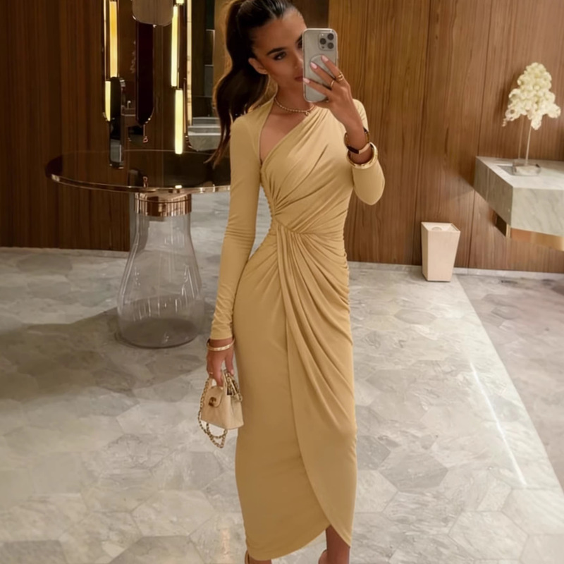 2026 Autumn/Winter Elegant Design Dress Slim Fit Fashionable Waist-Cinching A-Line Women's Long Dress Cross-Border Trade 2026 Autumn/Winter Elegant Design Dress Slim Fit Fashionable Waist-Cinching A-Line Women's Long Dress Cross-Border Trade