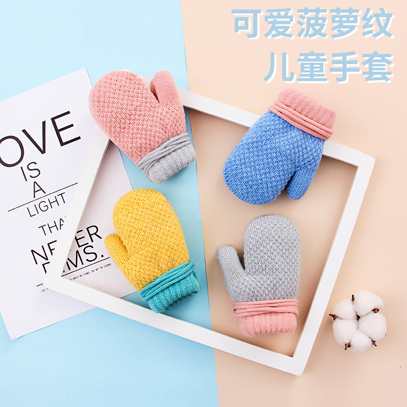 秋冬季小宝宝连指针织儿童手套批发可爱包指加绒保暖防寒幼童挂脖|undefined