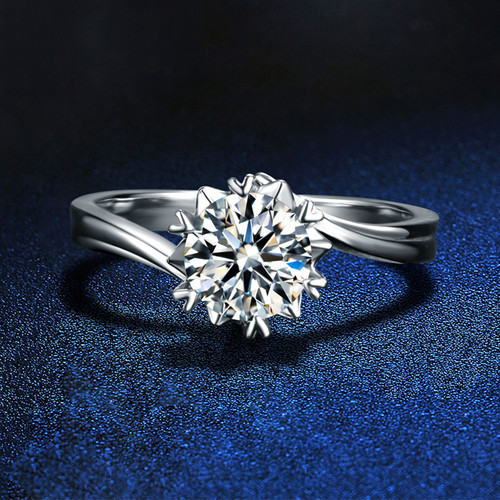 Snowflake Twist Arm Diamond Ring for Women S925 Silver PT950 Closed Mouth Live Stream Supply Chain Cross-border Wholesale Exclusive
