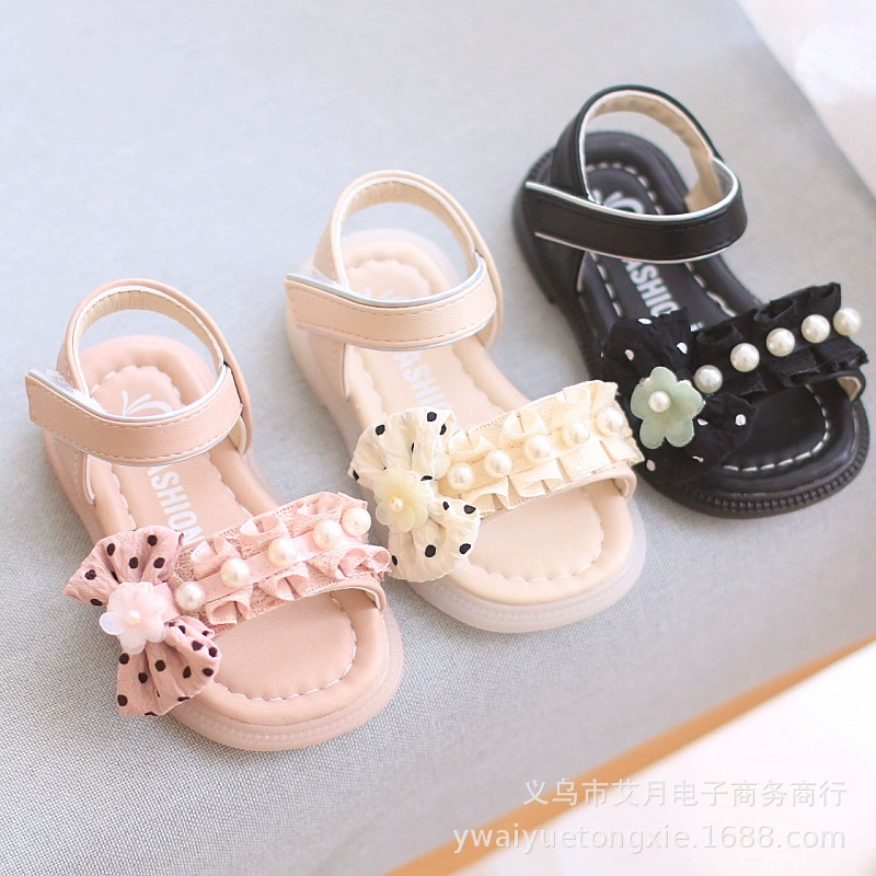 Цветочные сандалии для девочек Летняя новая девушка модная обувь принцессы Корейская версия иностранного мягкого дна нескользящие детские кроссовки