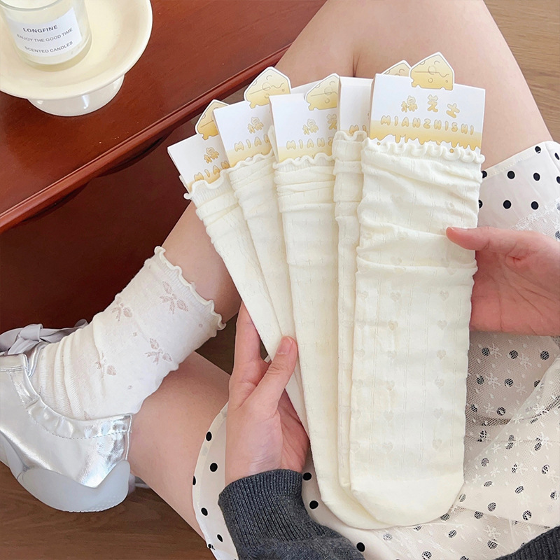 White Lace Socks Children's Mid-length Socks Summer Thin Japanese Girl JK with Mary Jane Shoes Piled Socks
