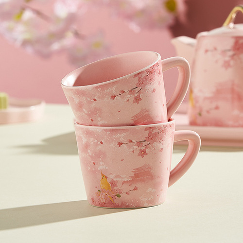 Instagram pastel cherry blossom tea pot, Starbucks style, as you wish tea pot, Valentine's Day romantic tea set, gift for home use