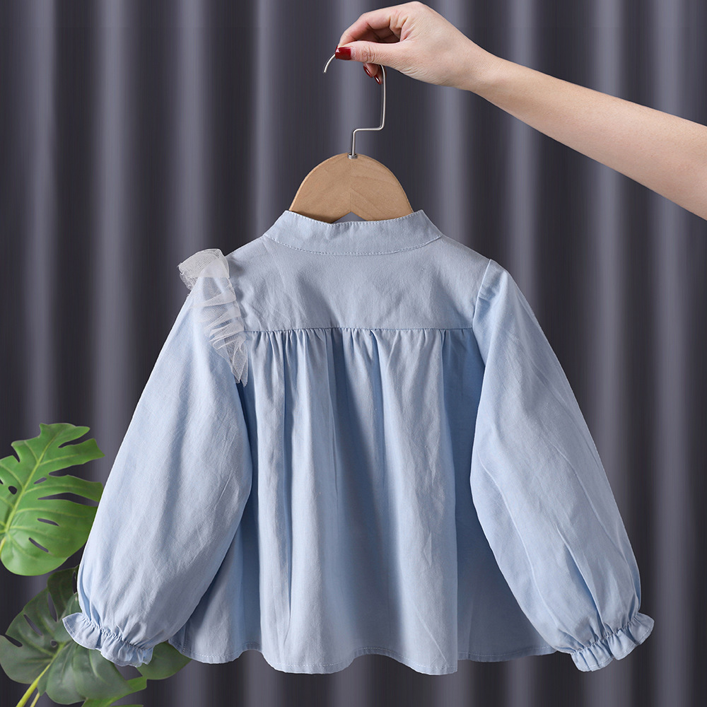 Camisa de manga larga para Niñas Ropa de primavera y otoño camisa de princesa para niñas Camisa de algodón estilo occidental para niños 2024 Nuevo