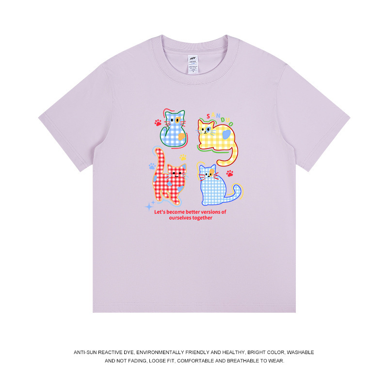 トレンディなブランドメンズ日本のかわいい猫半袖 T シャツ女性の夏の新しい新鮮な年齢を減らすルーズカップルトップス男性用|undefined