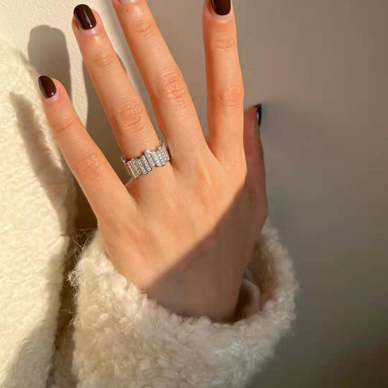 S Ring aus reinem Silber mit versetztem Zirkonia, Nischen-Mode-Temperament, vielseitig einsetzbar, verstellbare Öffnung, leichter Luxus für Frauen,_voghion.com