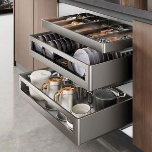 Multi-layer Draat Basket Kitchen Double-layer Cupboard 304 Stainless Steel Pull-out Built-in Dish Rack Storage Dish Basket Others