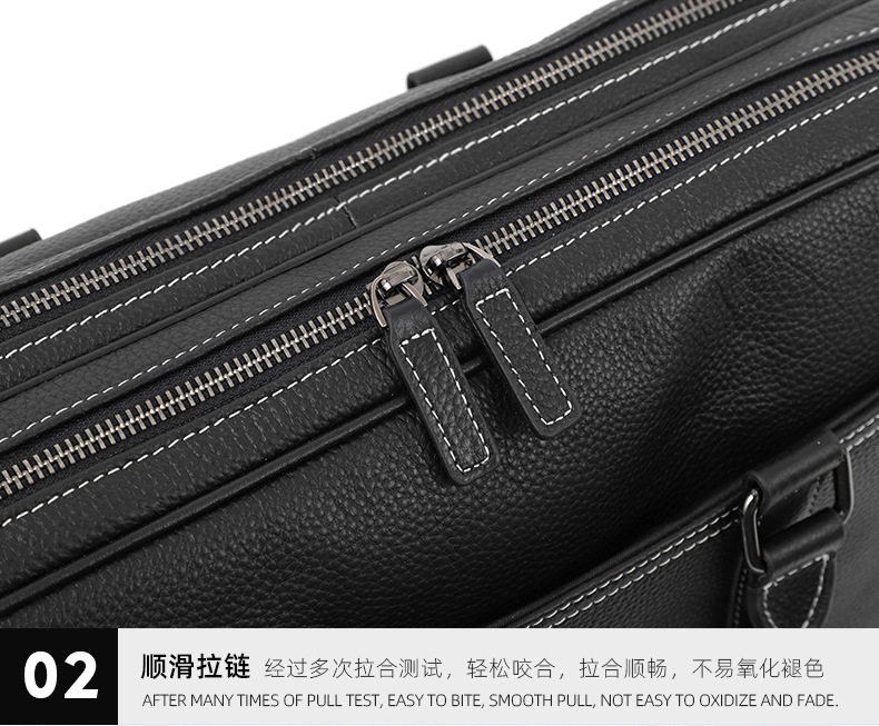 Cặp công sở da bò lớp đầu khóa kéo đôi, túi xách tay nam đựng laptop 14 inch dung lượng lớn, có dây đeo vai 38×11×28 cm — đen chi tiết 20