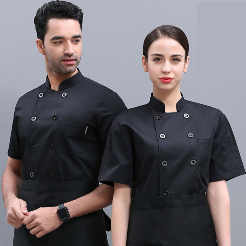 纯白厨师服工作服长袖秋冬大酒店法式西餐厅纯色耐磨易洗短袖工装|undefined