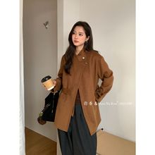 弥香&Ann Na Kim-韩系百搭设计感简约一手立领长双面呢大衣F3135