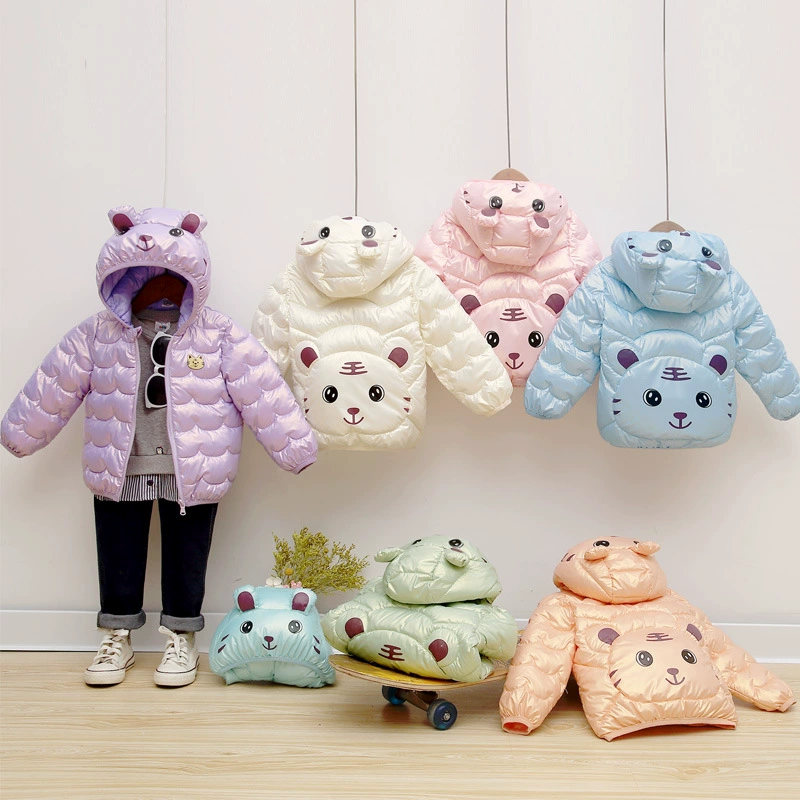 Яркая детская стеганая куртка без стирки Короткая осенне-зимняя одежда Детская Легкая стеганая куртка с капюшоном Маленькая стеганая куртка с принтом милого тигра