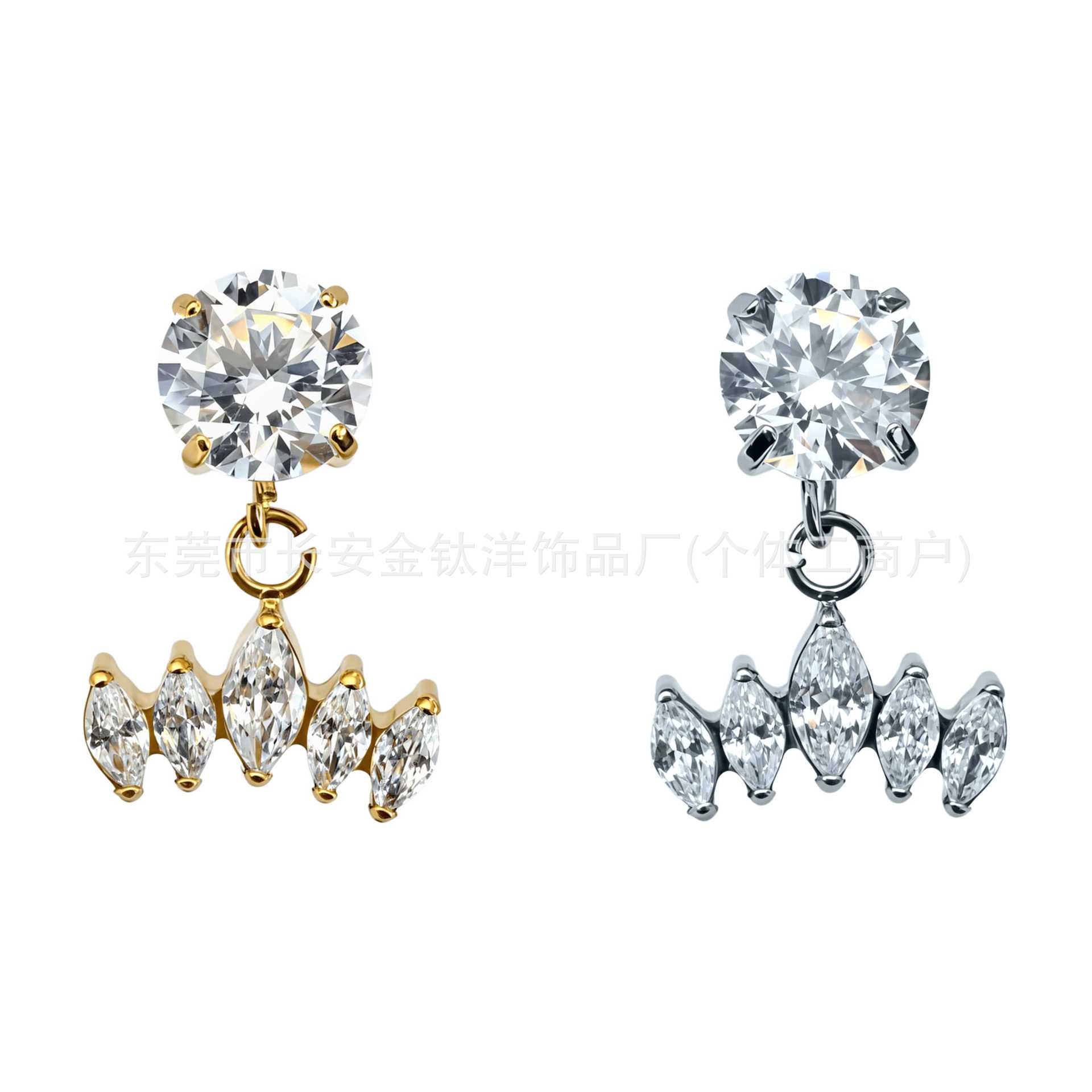 F136 Titanium Gold-Plated Round Zircon Five Horse Eye Pendant Lip Stud Ear Stud Ear Bone Stud G23 Titanium Alloy Body Piercing Jewelry detail image 8