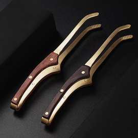 黑檀木纯铜实木茶夹家用泡茶叶夹茶杯夹功夫防滑金属镊子茶具配件