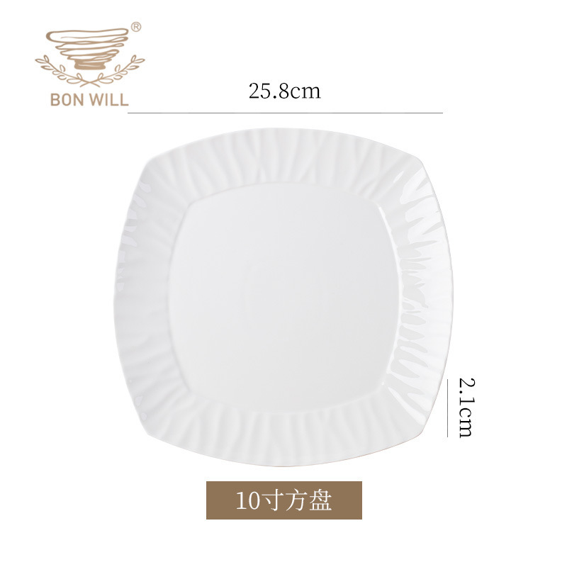 Bonwill blanco puro creativo barra vertical francés juego completo de platos de porcelana de alta temperatura combinación opcional para el hogar al por mayor