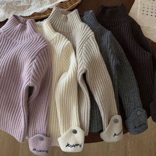 Korean Kidsren's Clothing, Girls' Sweaters, Kidsren's Thickeneded Bottoming Shirts, 2025 Autumn and Winter Clothing, Warm Knitted Tops, Korean Style Kidsren's Clothing