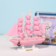 Pink sailboat dream girl heart room tabletop decoration wooden model ship birthday gift craft gift