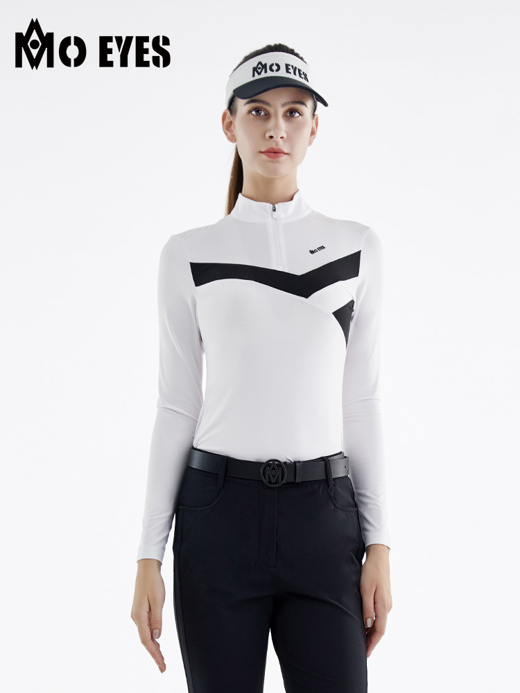 Áo phông dài tay golf nữ khóa kéo cổ đứng thoáng khí — M23YF008-Áo màu đen, M23YF008-Áo màu trắng