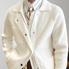 [Ruishen Clothing] メンズ冬ラペル厚手ウールカーディガン厚く暖かいビジネスフォーマルウェアカジュアル紳士服男性用
