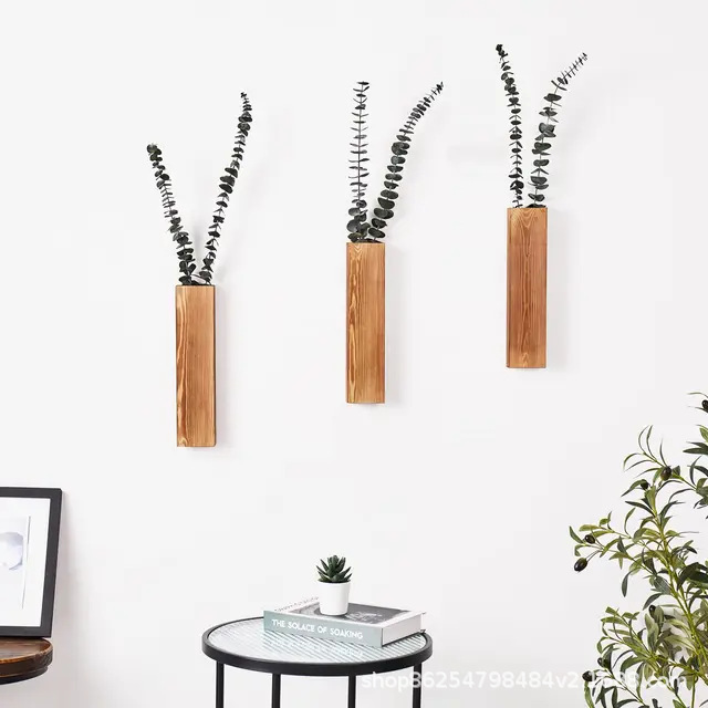 Wooden Wall-mounted Vase Dried Flower Decoration Container Hanging...