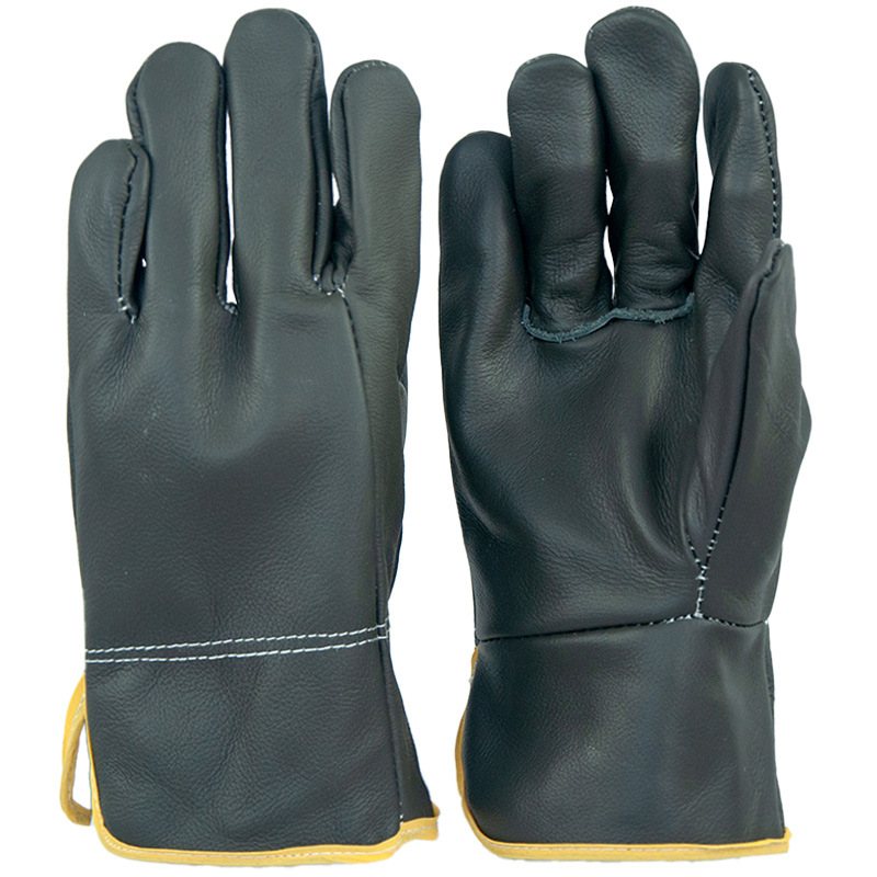 Guantes de soldadura resistentes al escaldado y al desgaste de piel de vaca resistente a alta temperatura soldadura de piel suave corta cabeza de conductor de color claro manejo seguro laboral