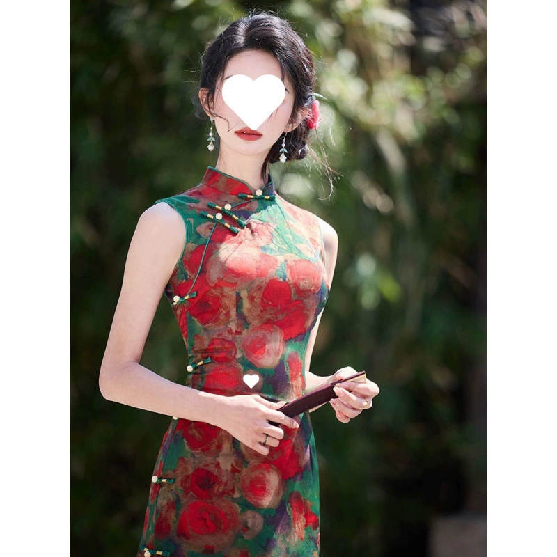 Высококачественное ацетатное платье без рукавов в китайском стиле, Шанхайское молодое женское изысканное новое утягивающее удобное облегающее платье в стиле ретро, ​​улучшенное платье