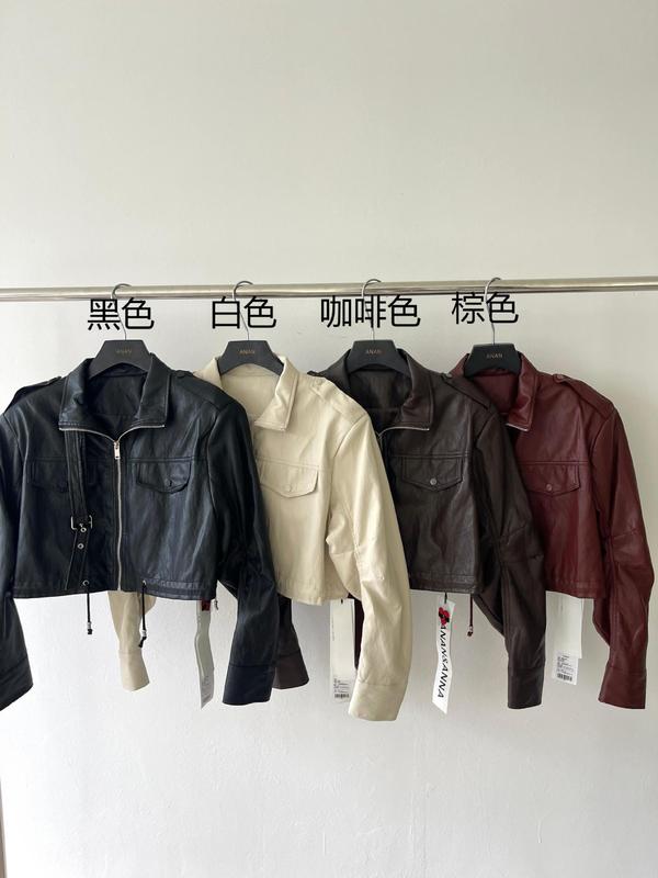 2025秋冬立领蝙蝠袖抽绳短款皮衣外套拉链口袋拼接时尚夹克83980|undefined