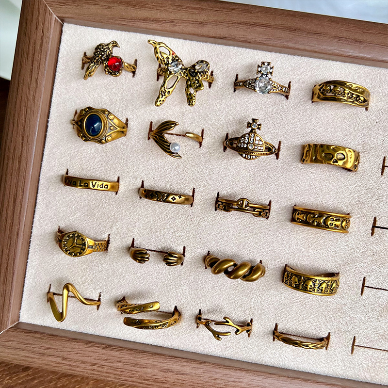 Lanzi Vintage-Retro-Damenring aus hochwertigem antiker Goldtechnik, hochfarbecht, luxuriöses Design, koreanischer Modeschmuck, Fingerring