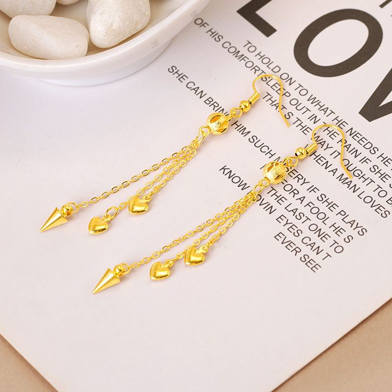 Pendientes de camelia de estilo antiguo Pendientes de verano de alta calidad para niñas con borlas Pendientes de oro de arena vietnamita que no se desvanecen durante mucho tiempo