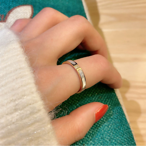 Korean style titanium steel micro-paved double diamond white mother-of-pearl ring for women 18k rose gold index finger, personalized, fashionable and versatile ring