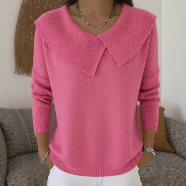 2026 Cross-border fashion Korean retro playful temperament slim-fit lapel sweater versatile knitted lazy cashmere 2026 Cross-border fashion Korean retro playful temperament slim-fit lapel sweater versatile knitted lazy cashmere