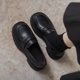 Genuine Leather Thick-soled Loafers Women's 2024 New Style Slip-on Soft-soled Working Single-layer Shoes Black British-style JK Small Leather Shoes