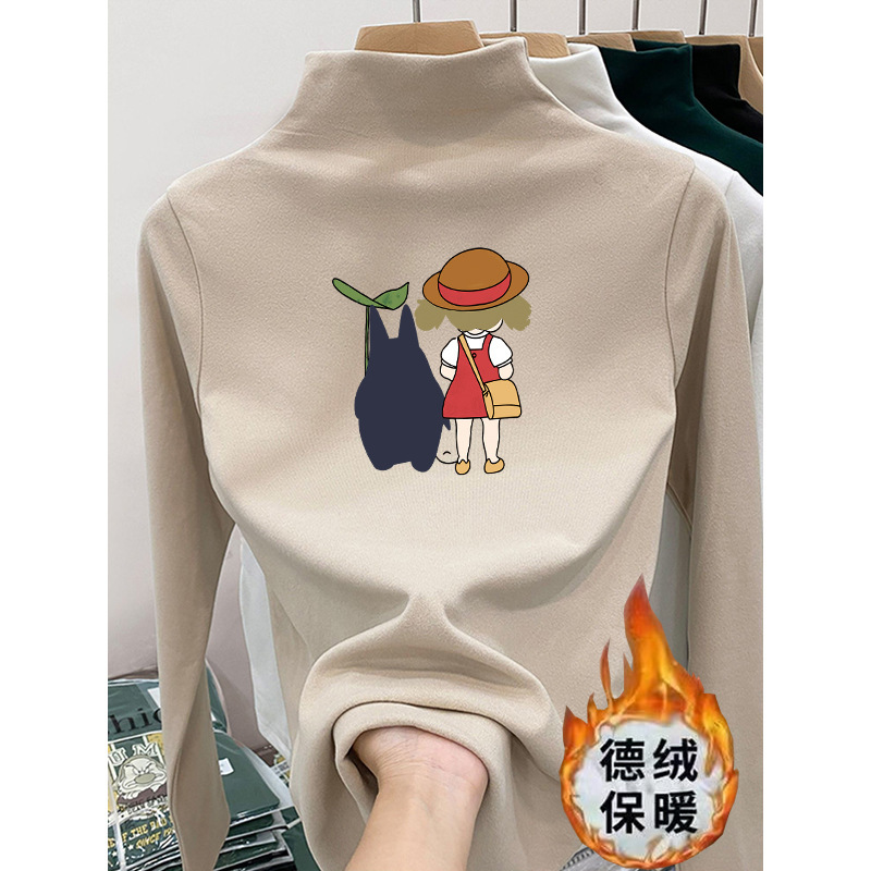 Boys and Girls Children's Fleece Base Shirt New Autumn and Winter Thickened Long-sleeved fleece-lined Thickened Half-high Collar Styline Top