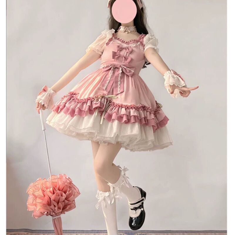 ピンクのかわいいロリータフラワーウェディング優しいドレスロリータソフトガールプリンセススタイルプリンセスドレス東南アジア|undefined
