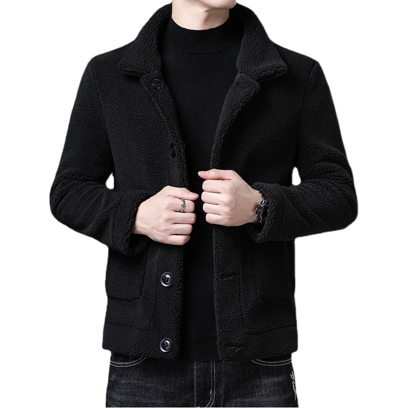 Nuevo estilo de piel de una Cachemira de doble cara engrosada cálido estilo coreano chaqueta de los hombres de lana