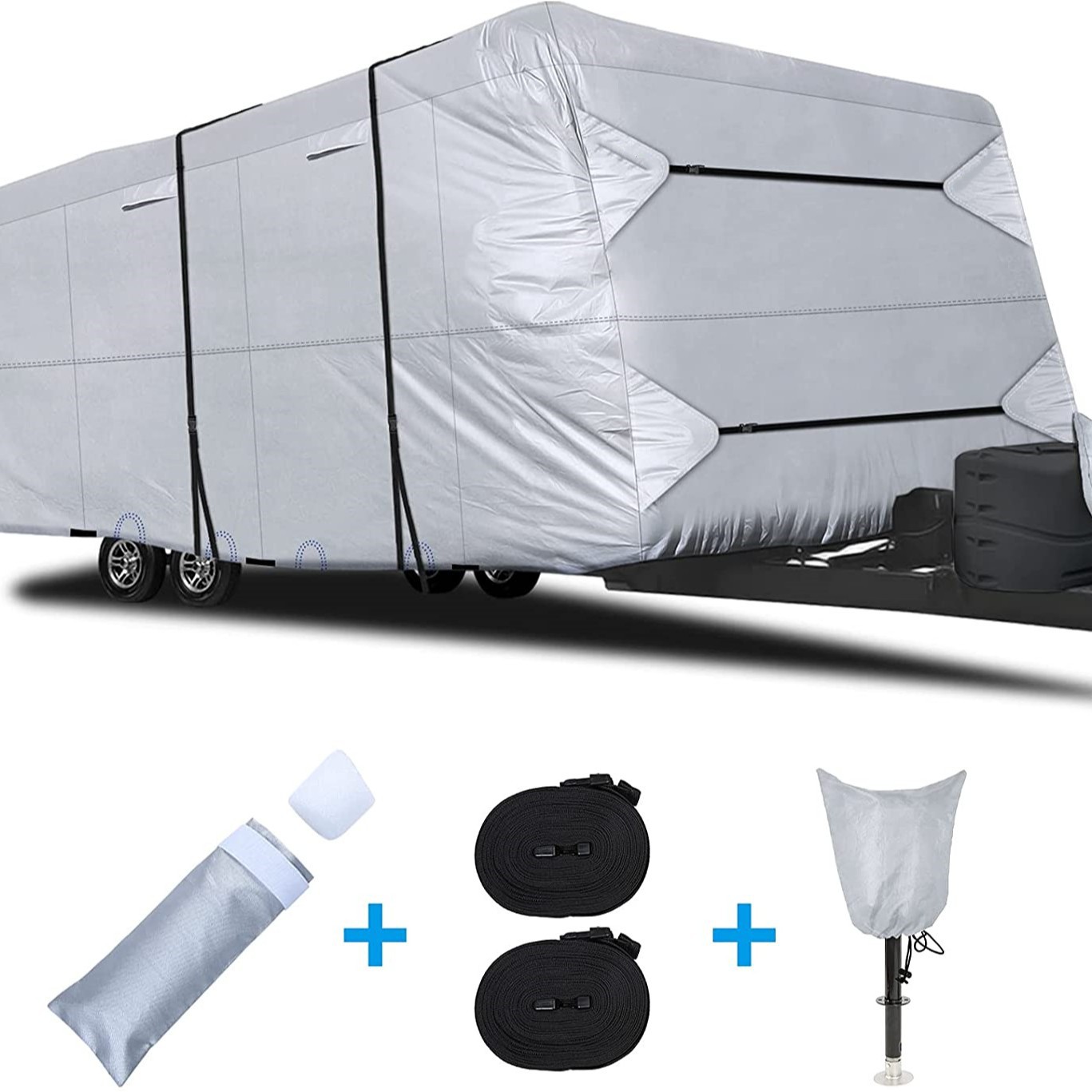 RV cover made of Oxford fabric, suitable for trailer-type travel vehicles, provides sun protection, is waterproof and dustproof, universal for touring RVs