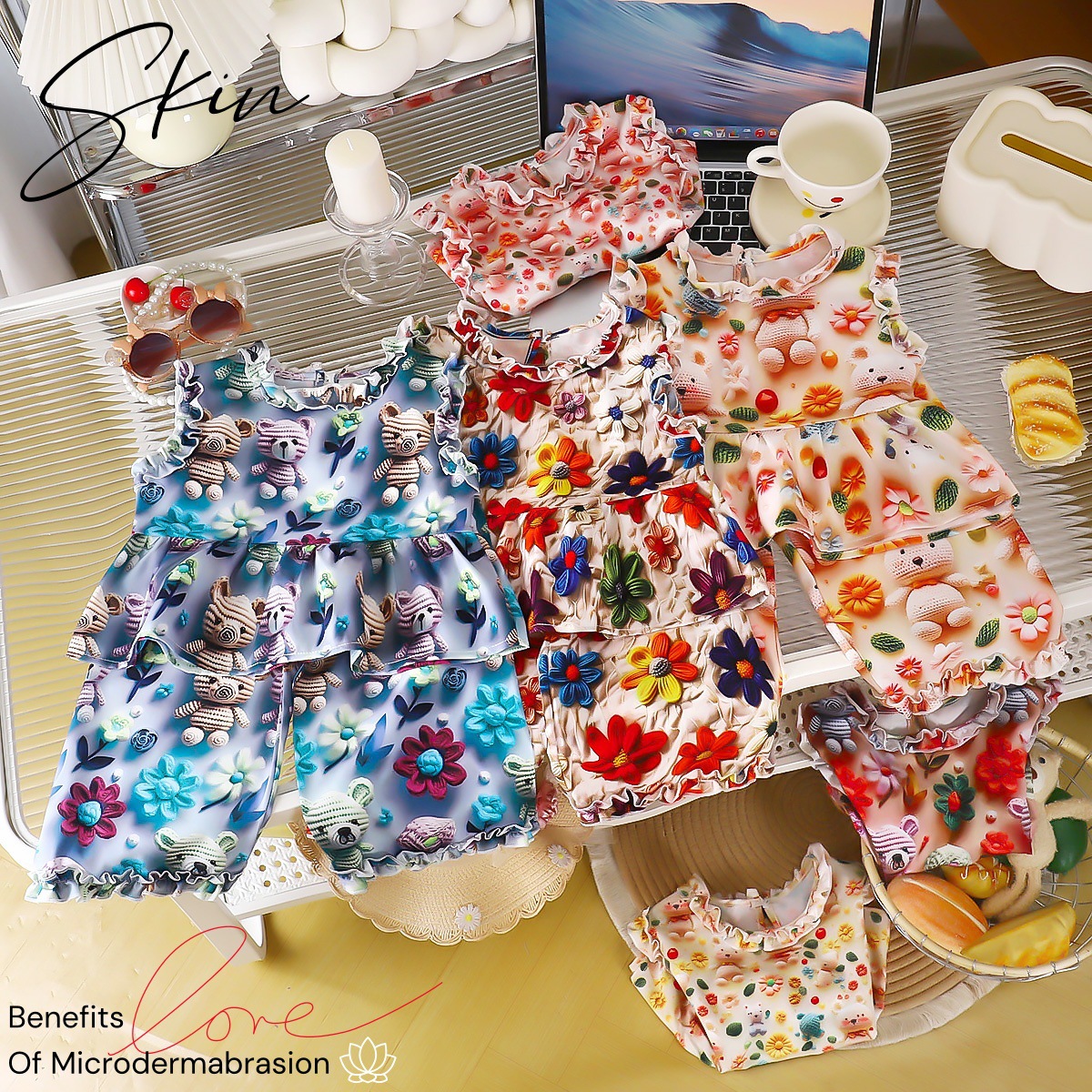 Girls Vest Lace Skirt Suit Summer Thin Princess Girl Cute 3D Cartoon Pants Skirt Two-Piece Kidsren's Clothing Set