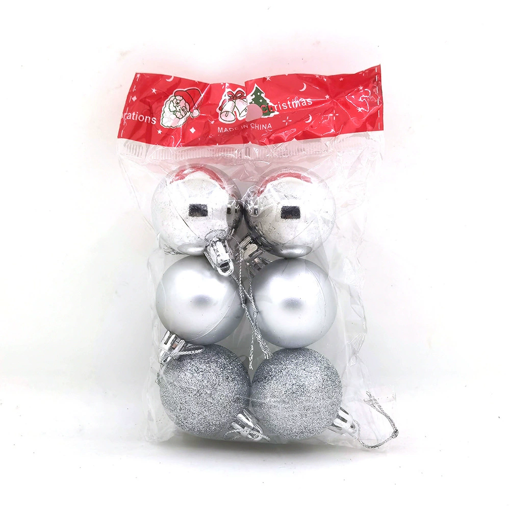 Christmas bauble set, plastic, 4 cm, 6 pcs per pack, silver/red/gold